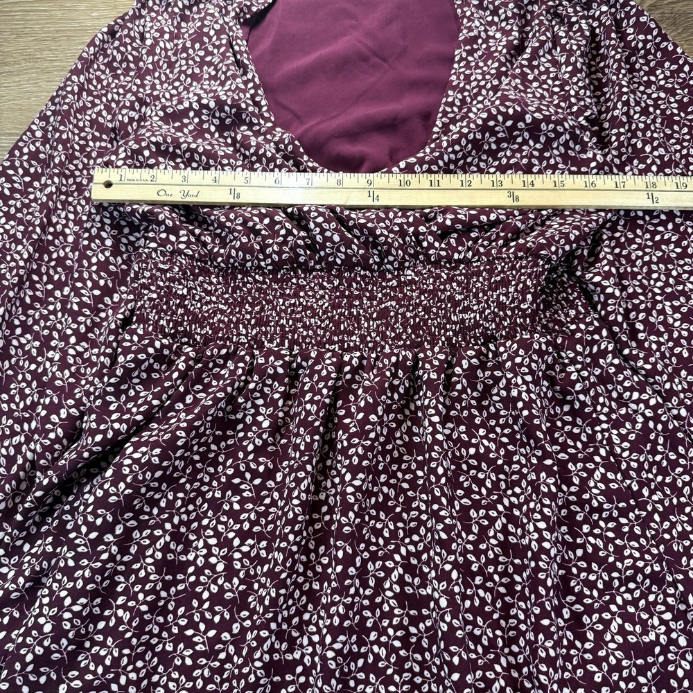 Draper James RSVP Dress Women's L Burgundy Floral Smocked Long Sleeve Fall Dress - Picture 5 of 9